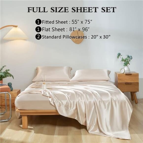 Revdomfly 4 Pcs Full Size Luxury Silky Soft Gold Satin Sheet Set,1 Premium - Picture 3 of 7